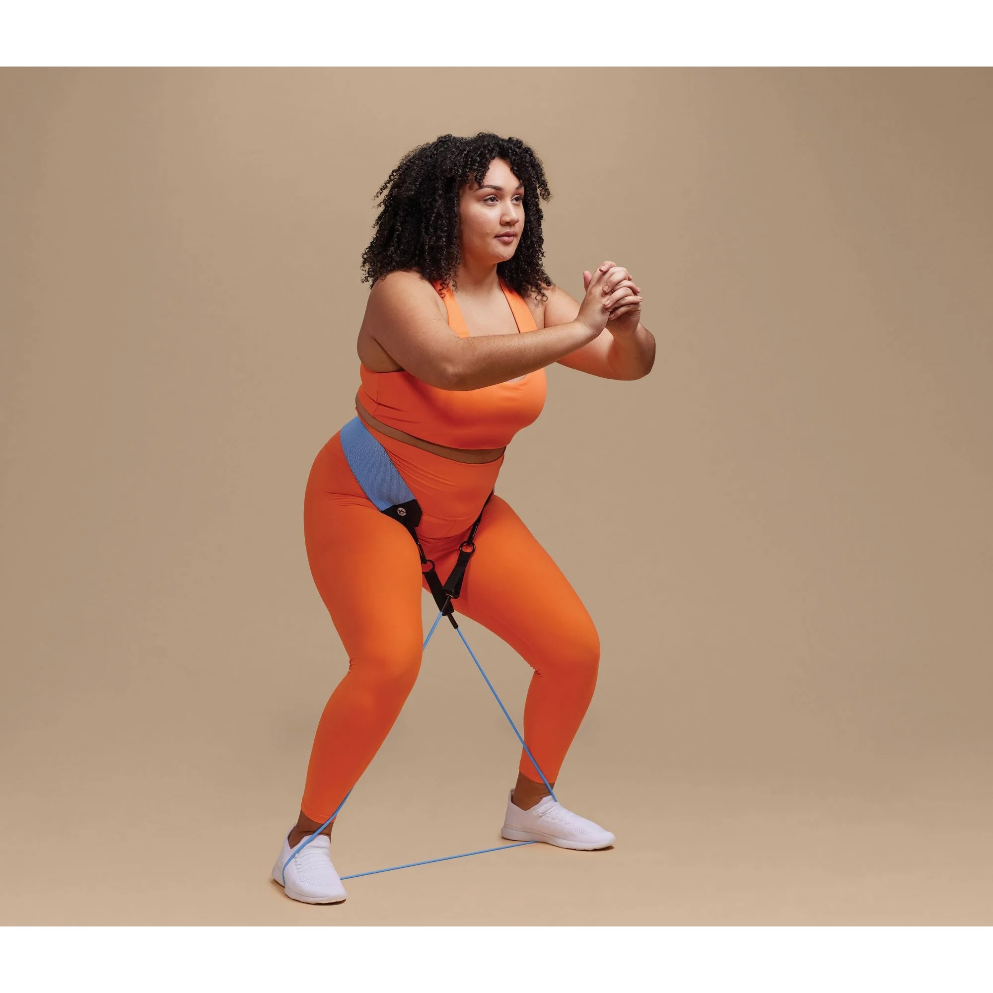 POPSUGAR Hip Trainer Resistance Tube Kit with Interchangeable Strength Cords and Fabric Squat Belt, Light & Medium Strength Levels, Blue/Purple - Image 3