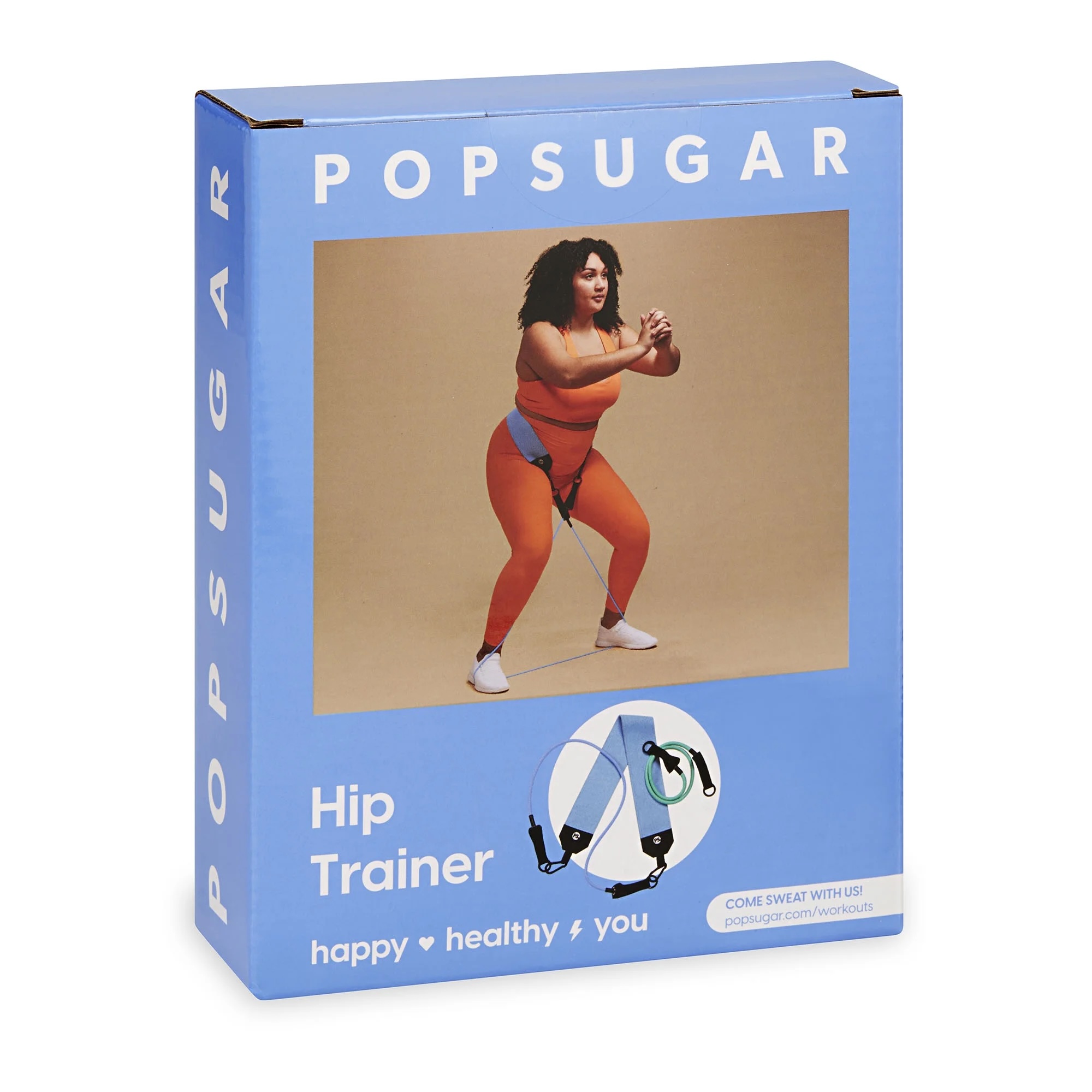 POPSUGAR Hip Trainer Resistance Tube Kit with Interchangeable Strength Cords and Fabric Squat Belt, Light & Medium Strength Levels, Blue/Purple